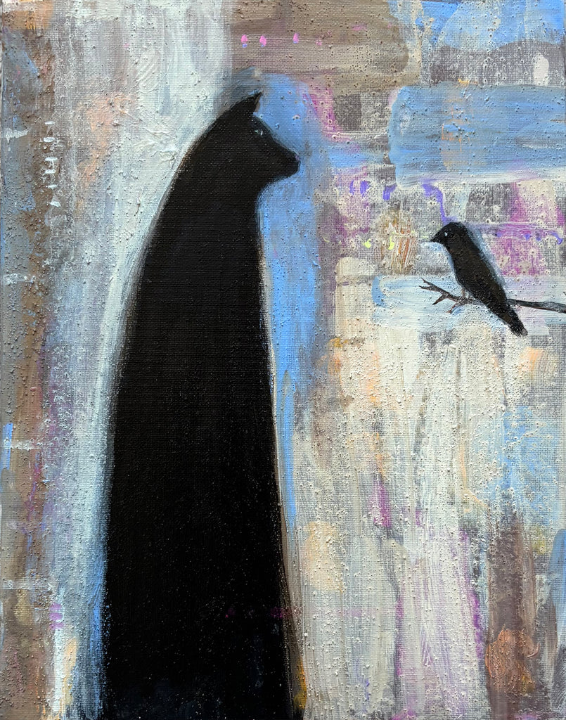 BLACK CAT WITH BLACK BIRD