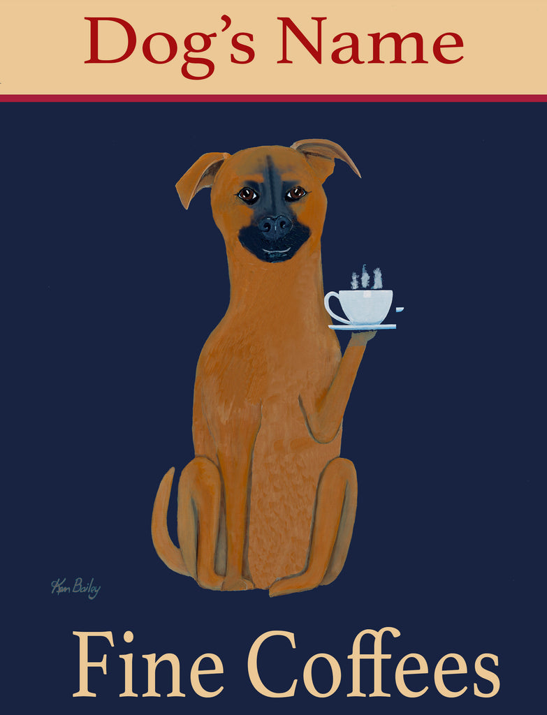 CUSTOM BROWN DOG COFFEE - Retro Vintage Advertising Art featuring a brown dog by Ken Bailey