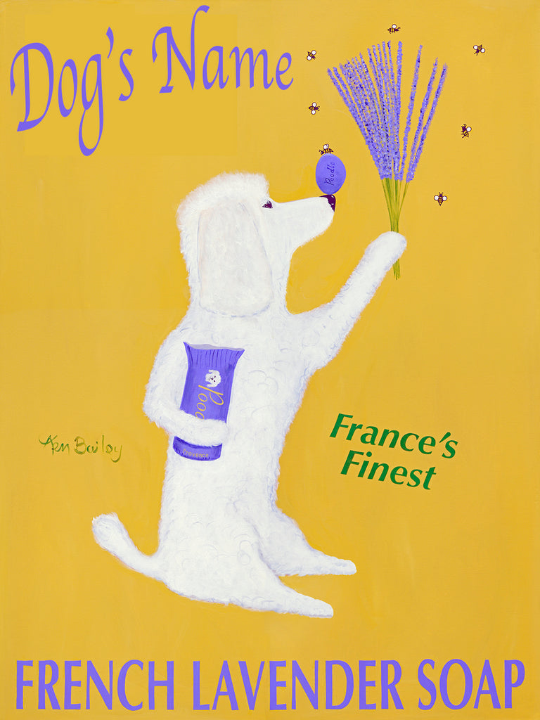 CUSTOM POODLE FRENCH LAVENDER SOAP -- Retro Vintage Advertising Art featuring a Poodle by Ken Bailey