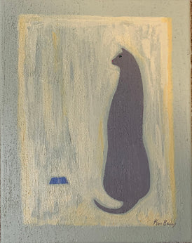 HUNGRY GRAY CAT - Original Painting