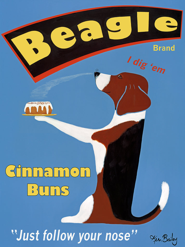 CUSTOM BEAGLE BUNS - - Retro Vintage Advertising Art featuring a Beagle by Ken Bailey