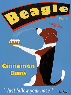 BEAGLE BRAND CINNAMON BUNS - Retro Vintage Advertising Art featuring a Beagle by Ken Bailey