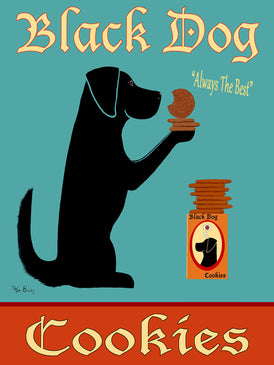 BLACK DOG COOKIES - Retro Vintage Advertising Art featuring a black dog by Ken Bailey