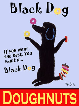 BLACK DOG DOUGHNUTS - Retro Vintage Advertising Art featuring a black dog by Ken Bailey