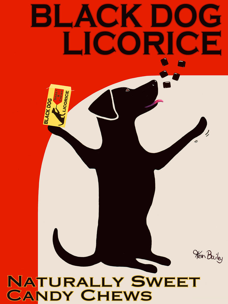 BLACK DOG LICORICE - Retro Vintage Advertising Art featuring a black dog by Ken Bailey