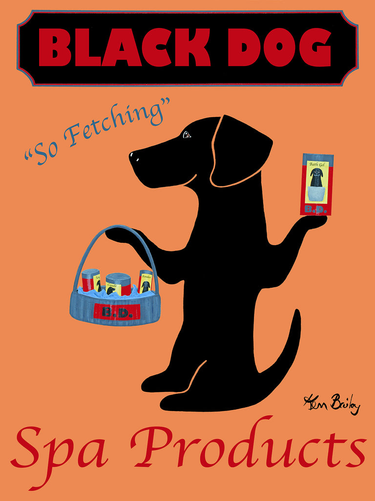 CUSTOM BLACK DOG SPA PRODUCTS - Retro Vintage Advertising Art featuring a black dog by Ken Bailey