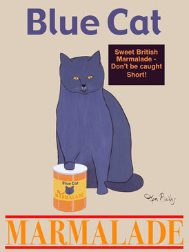 CUSTOM BLUE CAT MARMALADE - - Retro Vintage Advertising Art featuring a British Blue Shorthair Cat by Ken Bailey