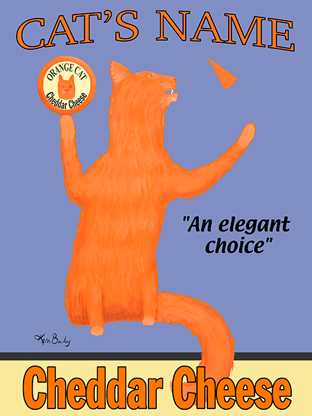 CUSTOM ORANGE CAT CHEDDAR CHEESE -- Retro Vintage Advertising Art featuring an orange cat by Ken Bailey
