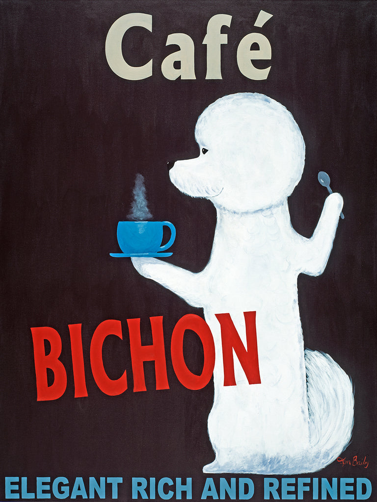 Café Bichon - Retro Vintage Advertising Art featuring a Bichon by Ken Bailey