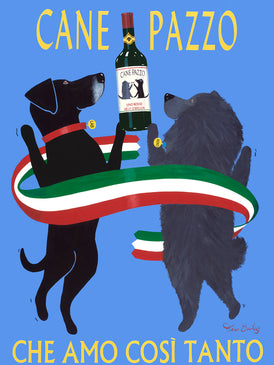 CANE PAZZO (Crazy Dog) - Retro Vintage Advertising Art featuring a Labrador Retriever and a Chow Chow by Ken Bailey