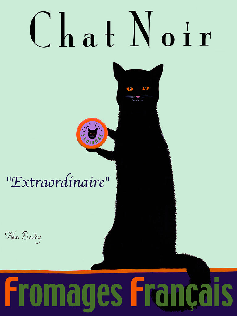 CUSTOM CHAT NOIR - FROMAGE FRANÇAIS -- Retro Vintage Advertising Art featuring a black cat by Ken Bailey