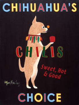 CHIHUAHUA'S CHOICE CHILIS - Retro Vintage Advertising Art featuring a Chihuahua by Ken Bailey