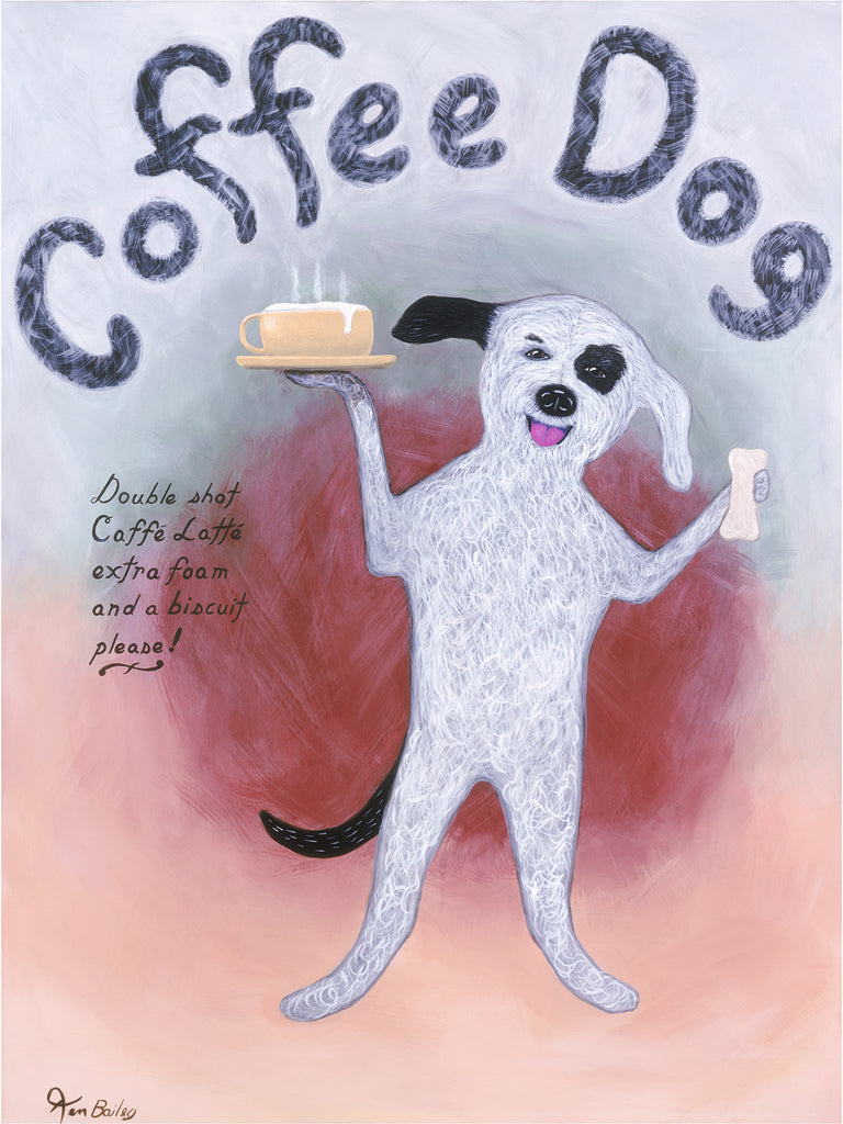 COFFEE DOG - Retro Vintage Advertising Art featuring a dog with coffee by Ken Bailey