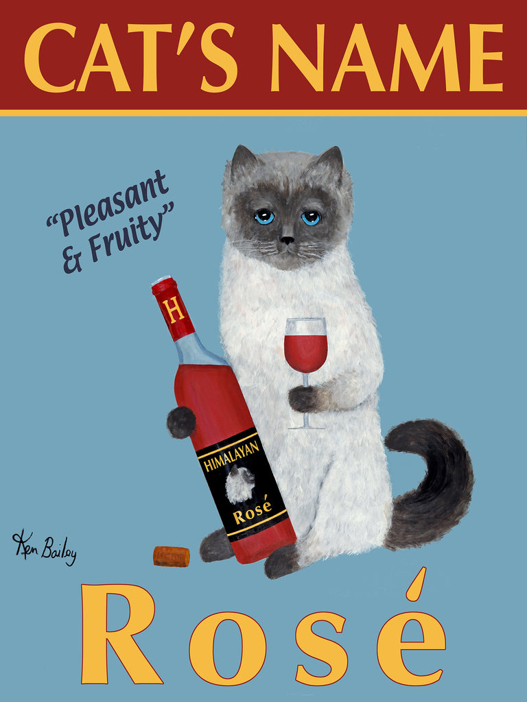 Custom Himalayan Rosé - - Retro Vintage Advertising Art featuring a Himalayan Cat with Rosé wine by Ken Bailey