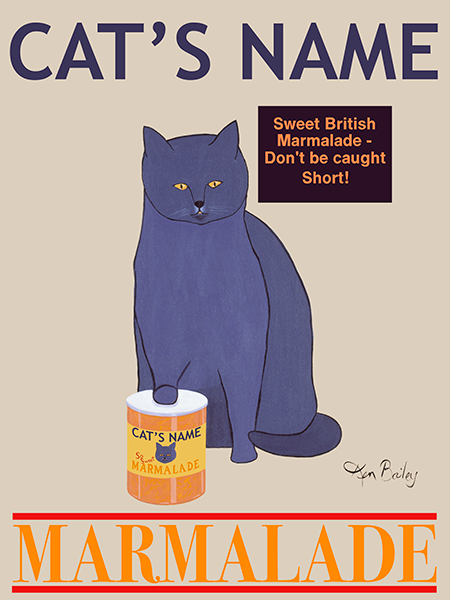 CUSTOM BLUE CAT MARMALADE - - Retro Vintage Advertising Art featuring a British Blue Shorthair Cat by Ken Bailey