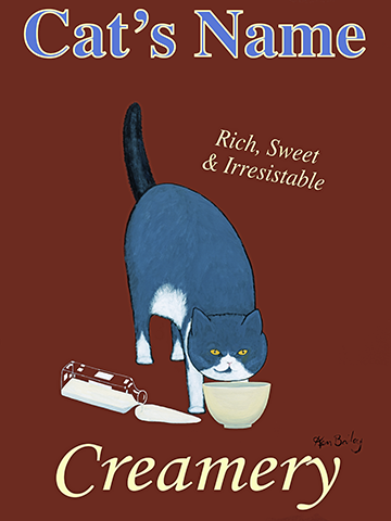 CUSTOM BLUE CAT CREAMERY - - Retro Vintage Advertising Art featuring a British Blue Shorthair Cat by Ken Bailey