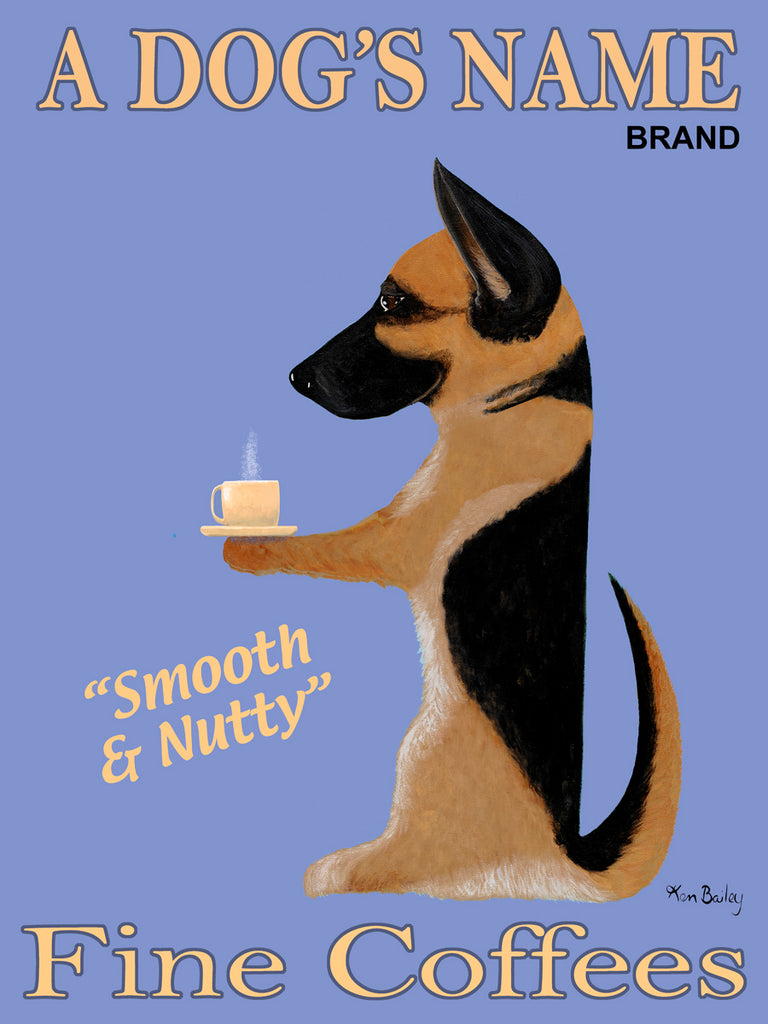 Custom German Shepherd Brand Fine Coffees - Retro Vintage Advertising Art featuring a German Shepherd by Ken Bailey