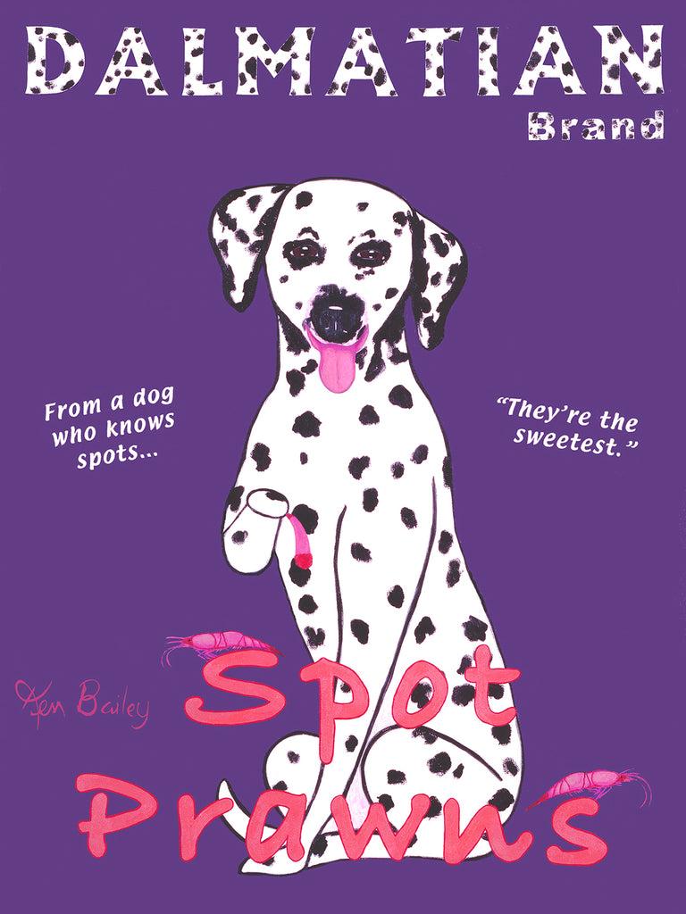 DALMATIAN SPOT PRAWNS - The Original Painting - Retro Vintage Advertising Art featuring a Dalmatian dog by Ken Bailey