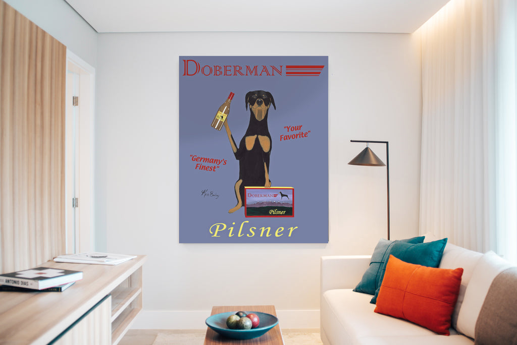 DOBERMAN PILSNER - The Original Painting - Retro Vintage Advertising Art featuring a Doberman Pincer by Ken Bailey