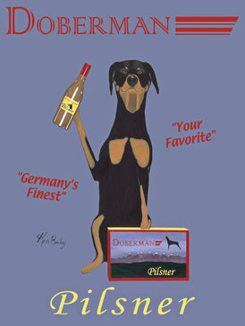 DOBERMAN PILSNER - Retro Vintage Advertising Art featuring a Doberman Pincer by Ken Bailey