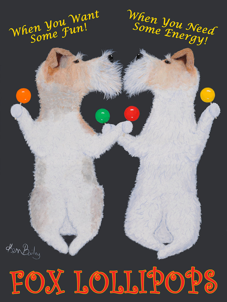 FOX LOLLIPOPS - Retro Vintage Advertising Art featuring two Fox Terriers by Ken Bailey