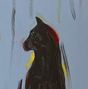 GRAY CAT WITH YARN - Original Painting