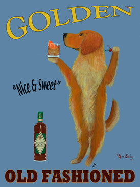 GOLDEN OLD FASHIONED - Retro Vintage Advertising Art featuring a Golden Retriever by Ken Bailey