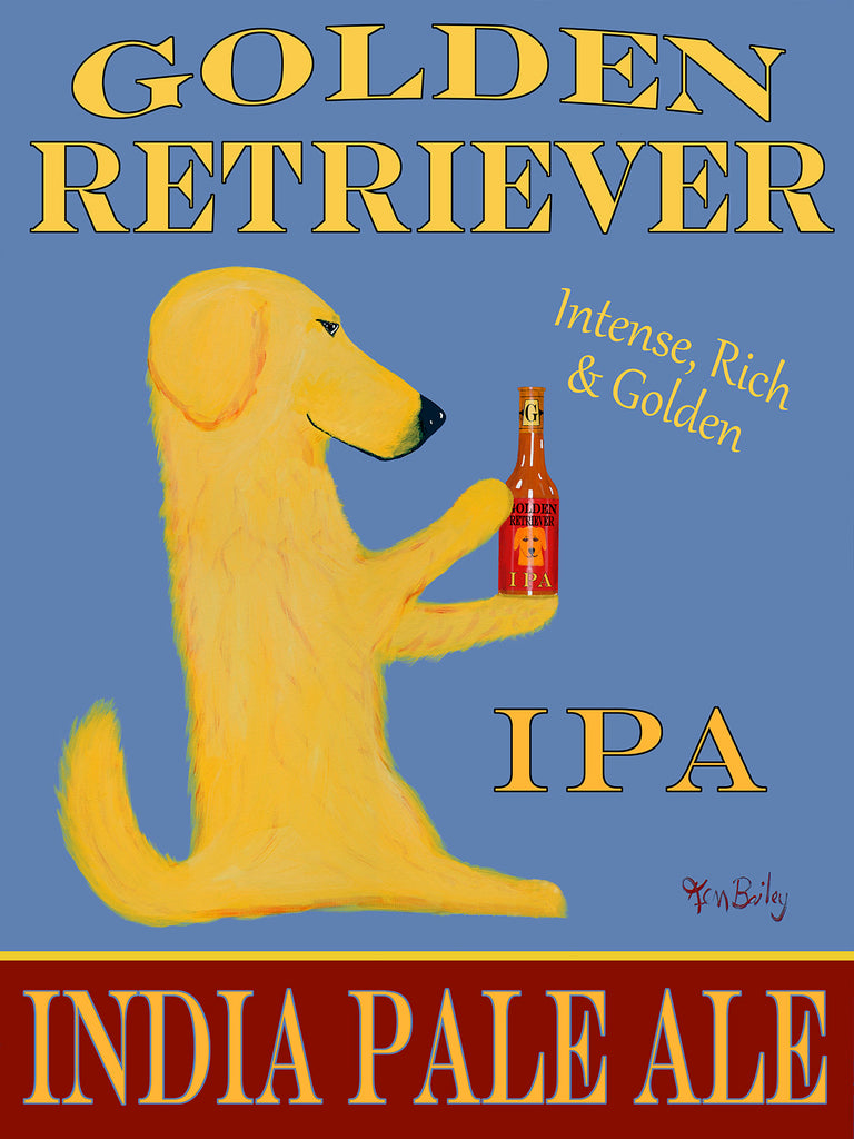 CUSTOM GOLDEN RETRIEVER IPA -- Retro Vintage Advertising Art featuring a Golden Retriever by Ken Bailey