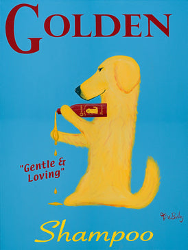 CUSTOM GOLDEN SHAMPOO -- Retro Vintage Advertising Art featuring a Golden Retriever by Ken Bailey
