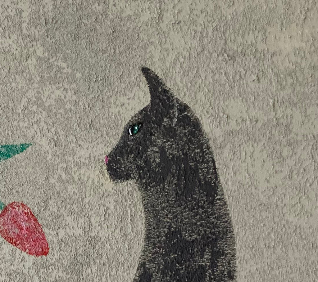 GRAY CAT WITH TULIP - Original Painting