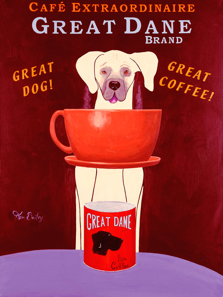 CUSTOM GREAT DANE COFFEE -- Retro Vintage Advertising Art featuring a Great Dane by Ken Bailey
