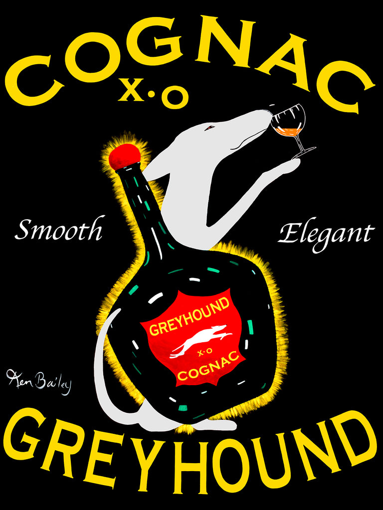 GREYHOUND COGNAC - Retro Vintage Advertising Art featuring a Greyhound by Ken Bailey