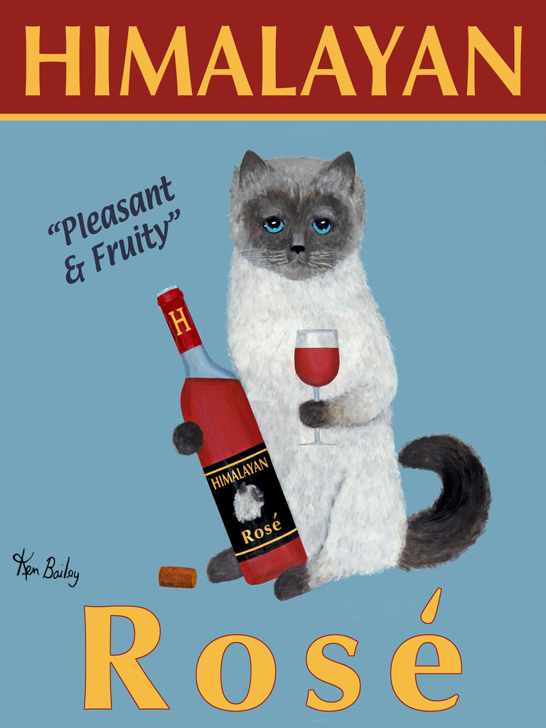 Himalayan Rosé - Retro Vintage Advertising Art featuring a Himalayan cat with rosé wine by Ken Bailey