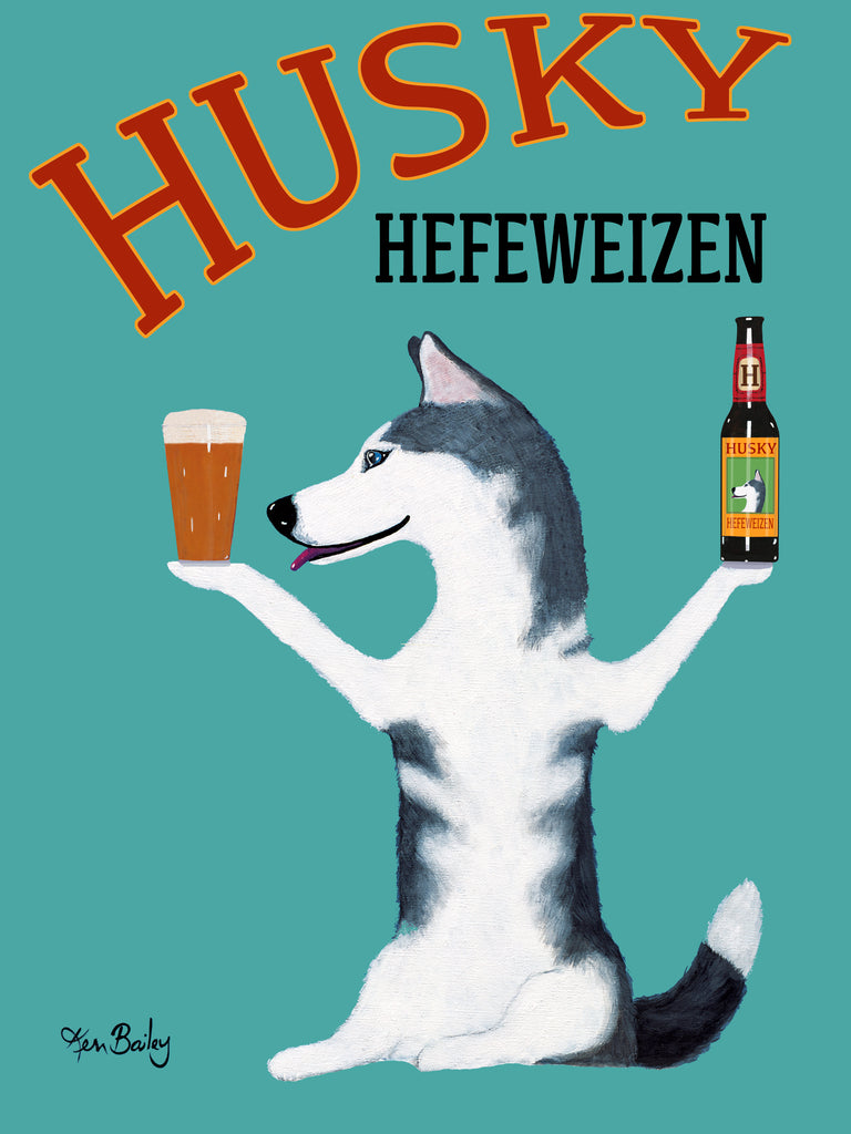 HUSKY HEFEWEIZEN - Retro Vintage Advertising Art featuring a Siberian Husky by Ken Bailey