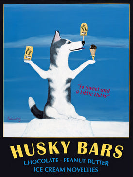 HUSKY BARS - Retro Vintage Advertising Art featuring a Siberian Husky by Ken Bailey