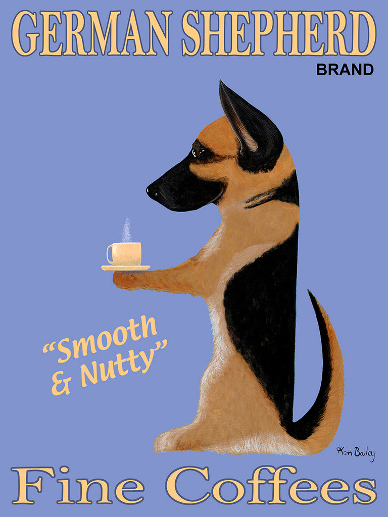 German Shepherd Brand Fine Coffees - Retro Vintage Advertising Art featuring a German Shepherd by Ken Bailey