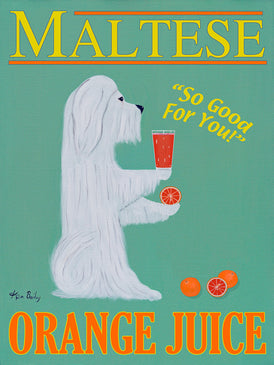 MALTESE ORANGE JUICE - Retro Vintage Advertising Art featuring a Maltese by Ken Bailey