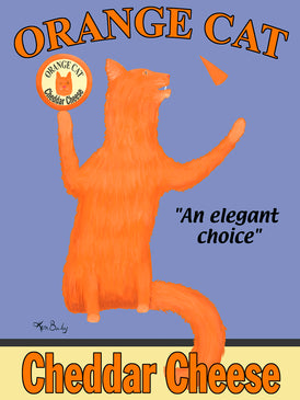 ORANGE CAT CHEDDAR CHEESE - Retro Vintage Advertising Art featuring an orange cat by Ken Bailey