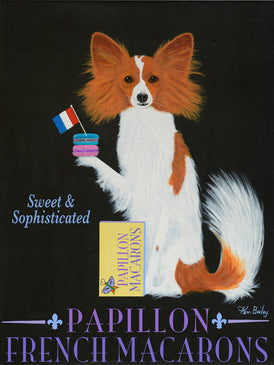 CUSTOM PAPILLON FRENCH MACARONS -- Retro Vintage Advertising Art featuring a Papillon by Ken Bailey