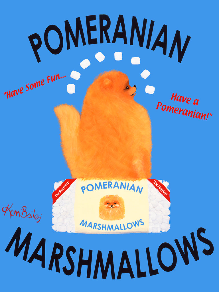 CUSTOM POMERANIAN MARSHMALLOWS - Retro Vintage Advertising Art featuring a Pomeranian by Ken Bailey