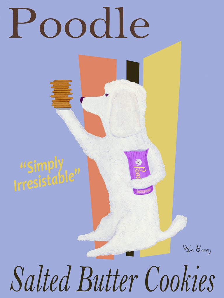 CUSTOM POODLE SALTED BUTTER COOKIES (SABLES BRETON) -- Retro Vintage Advertising Art featuring a Poodle by Ken Bailey