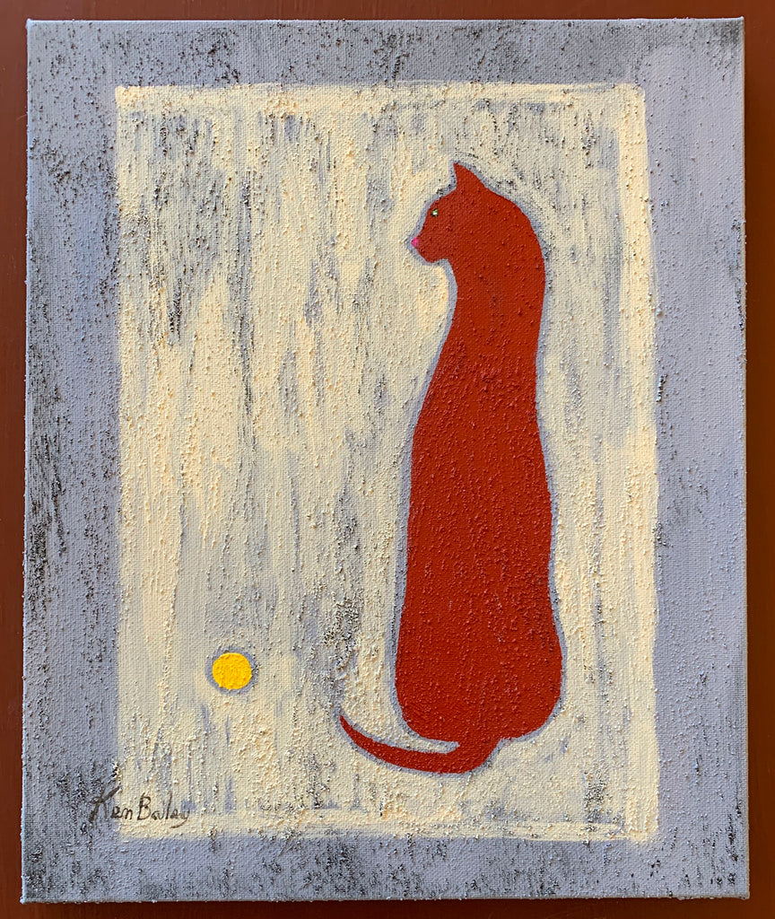 Red Cat With Yellow Ball - Original Textured Painting