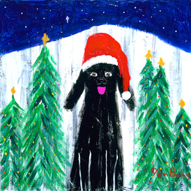 SANTA DOG - Whimsical Art featuring a black dog in a Santa hat by Ken Bailey