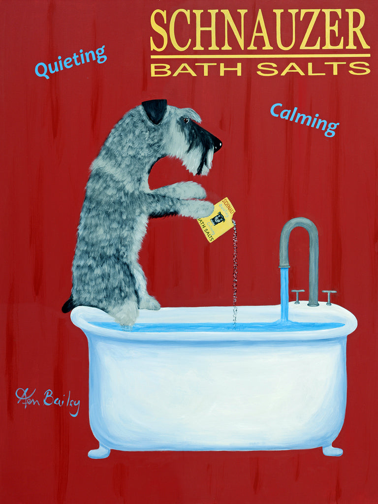 CUSTOM SCHNAUZER BATH SALTS -- Retro Vintage Advertising Art featuring a Schnauzer by Ken Bailey