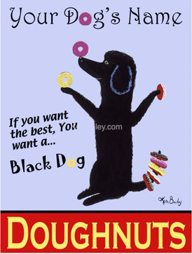 CUSTOM BLACK DOG DOUGHNUTS - Retro Vintage Advertising Art featuring a Poodle by Ken Bailey