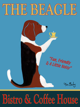 CUSTOM - THE BEAGLE BISTRO - - Retro Vintage Advertising Art featuring a Beagle by Ken Bailey