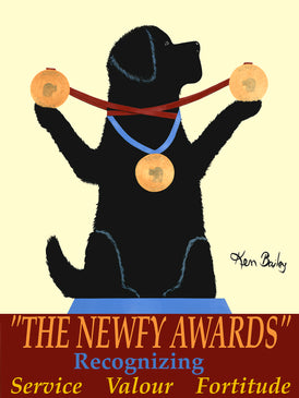 CUSTOM  - THE NEWFY AWARDS - - Retro Vintage Advertising Art featuring a Newfoundland Retriever by Ken Bailey