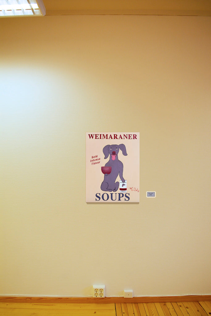 WEIMARANER SOUPS - The Original Painting - Retro Vintage Advertising Art featuring a Weimaraner by Ken Bailey