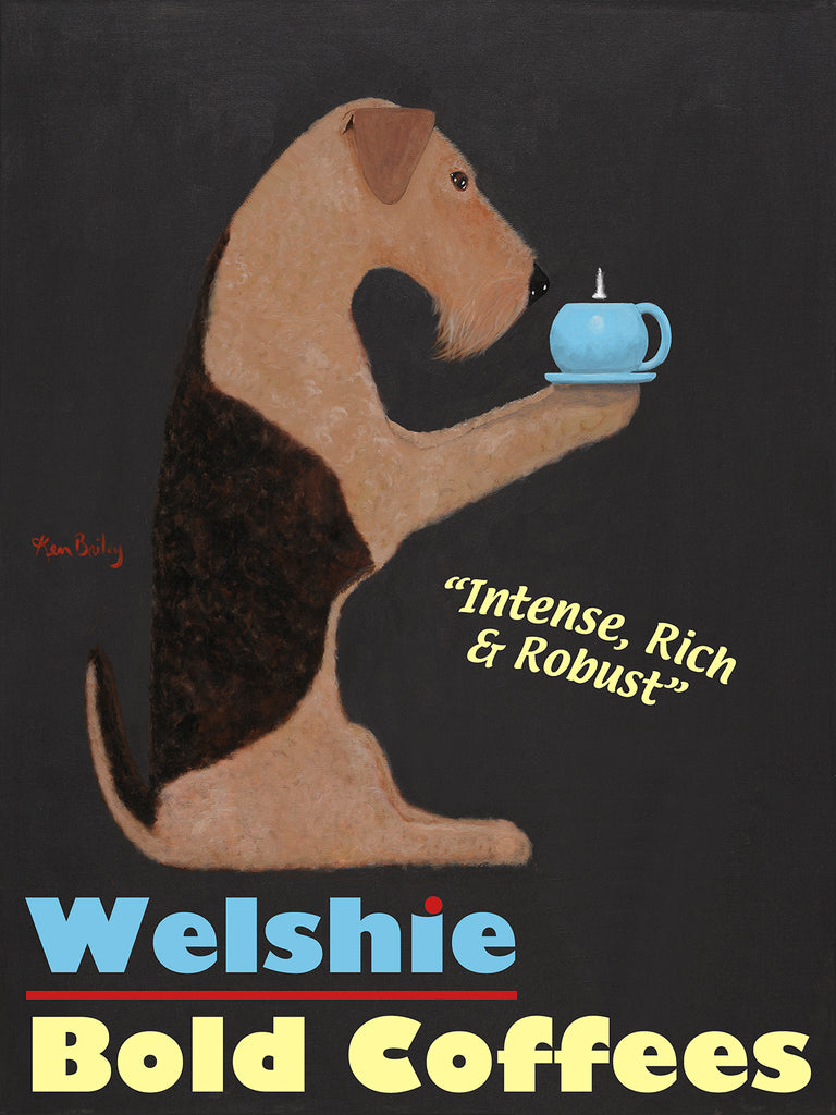 CUSTOM WELSHIE BOLD COFFEES -- Retro Vintage Advertising Art featuring a Welsh Terrier by Ken Bailey