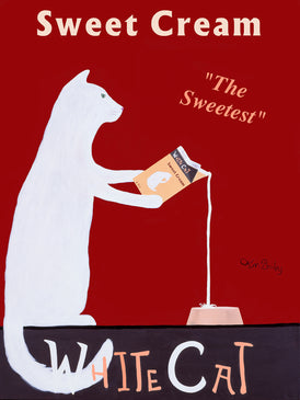 WHITE CAT SWEET CREAM - Retro Vintage Advertising Art featuring a white cat by Ken Bailey